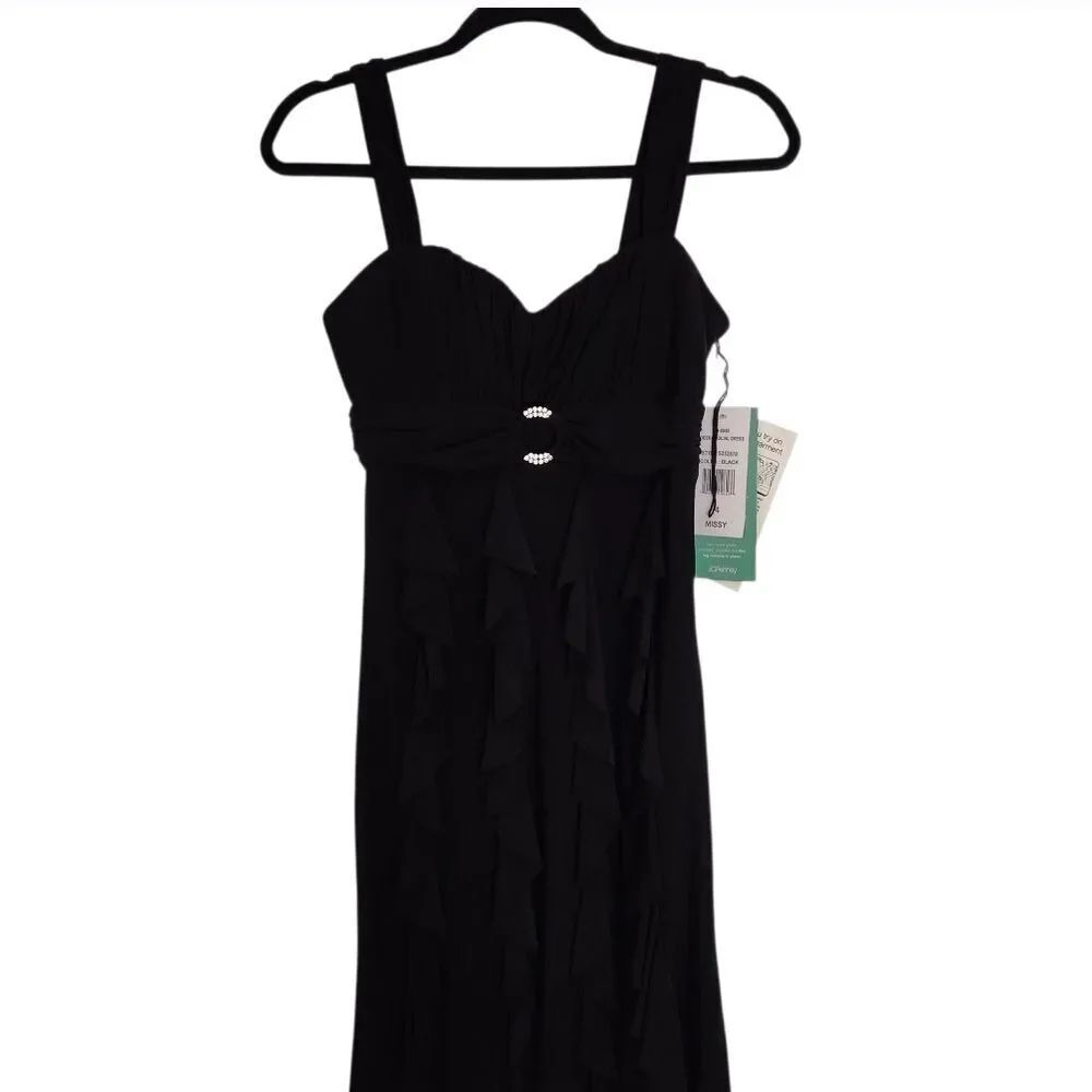 Scarlett Nite Womens Missy Elegant Black Dress Ruffle Wide Straps Size 4